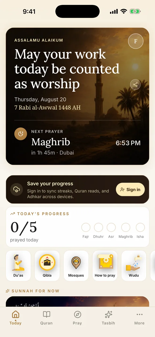 Barakah Life all-in-one Muslim app home screen