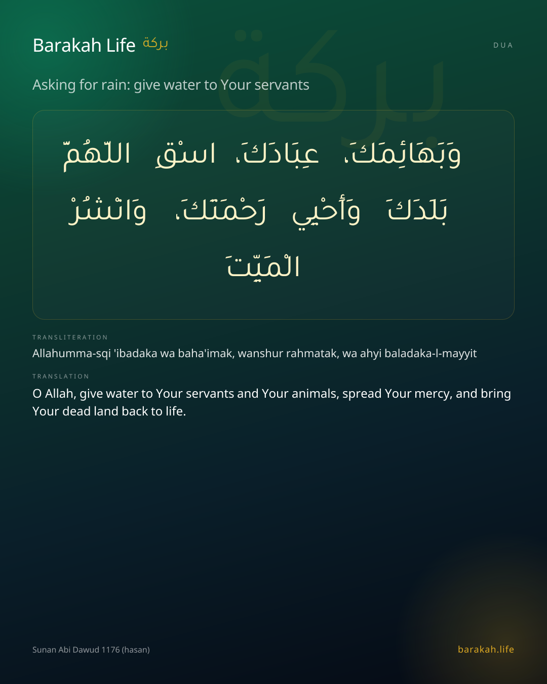 Asking for rain: give water to Your servants: Arabic, transliteration, and translation