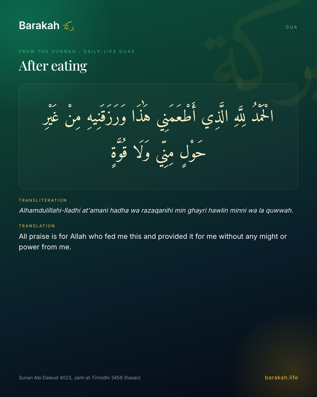 After eating — Arabic, transliteration and translation