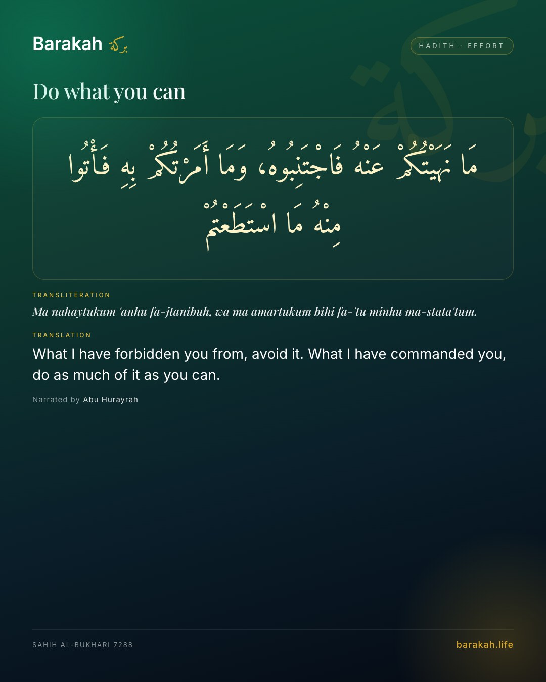 Do what you can — What I have forbidden you from, avoid it. What I have commanded you, do as much of it as you can.