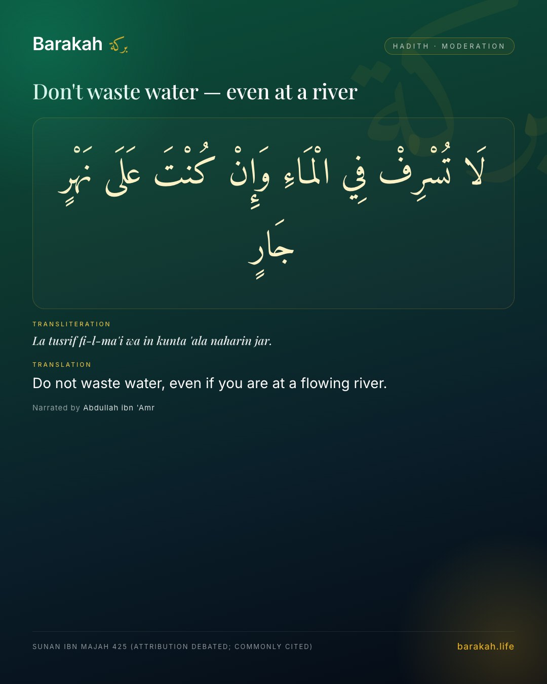 Don't waste water — even at a river — Do not waste water, even if you are at a flowing river.