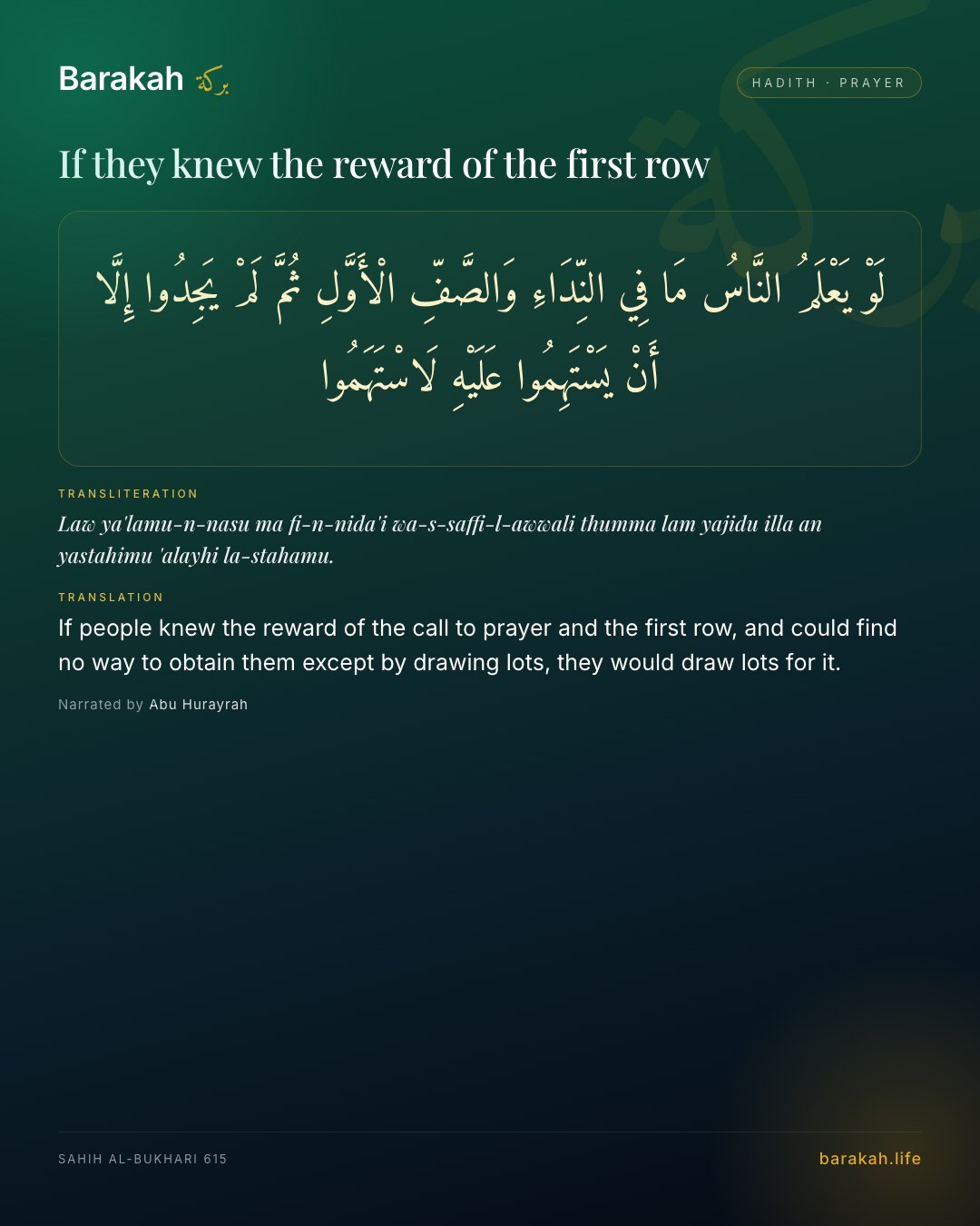 If they knew the reward of the first row — If people knew the reward of the call to prayer and the first row, and could find no way to obtain them except by drawin…