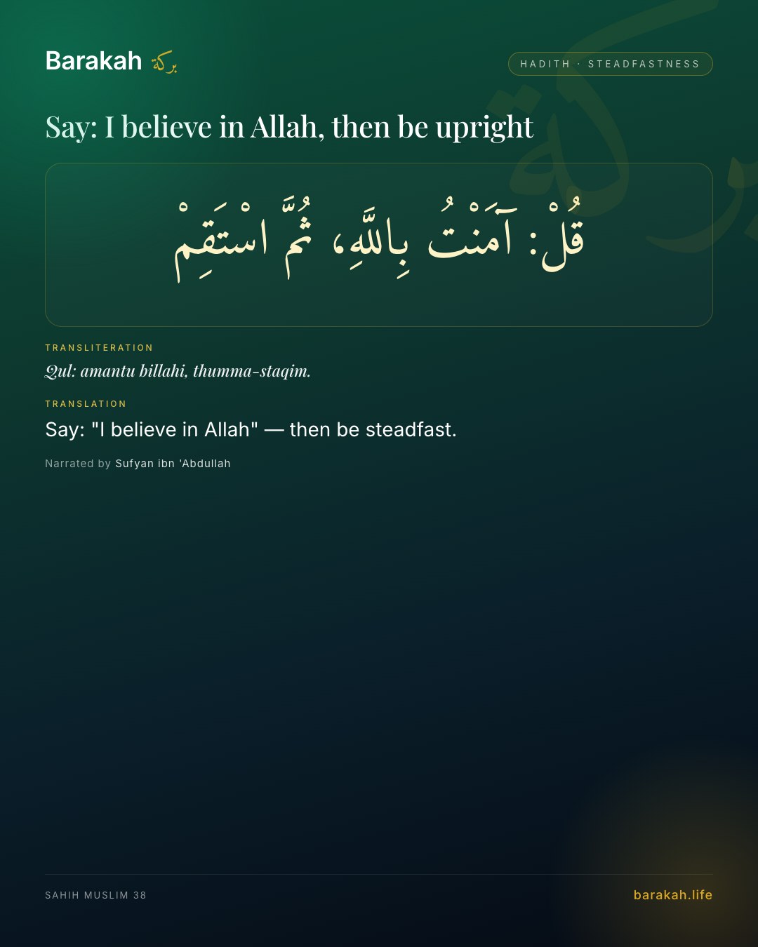 Say: I believe in Allah, then be upright — Say: "I believe in Allah" — then be steadfast.