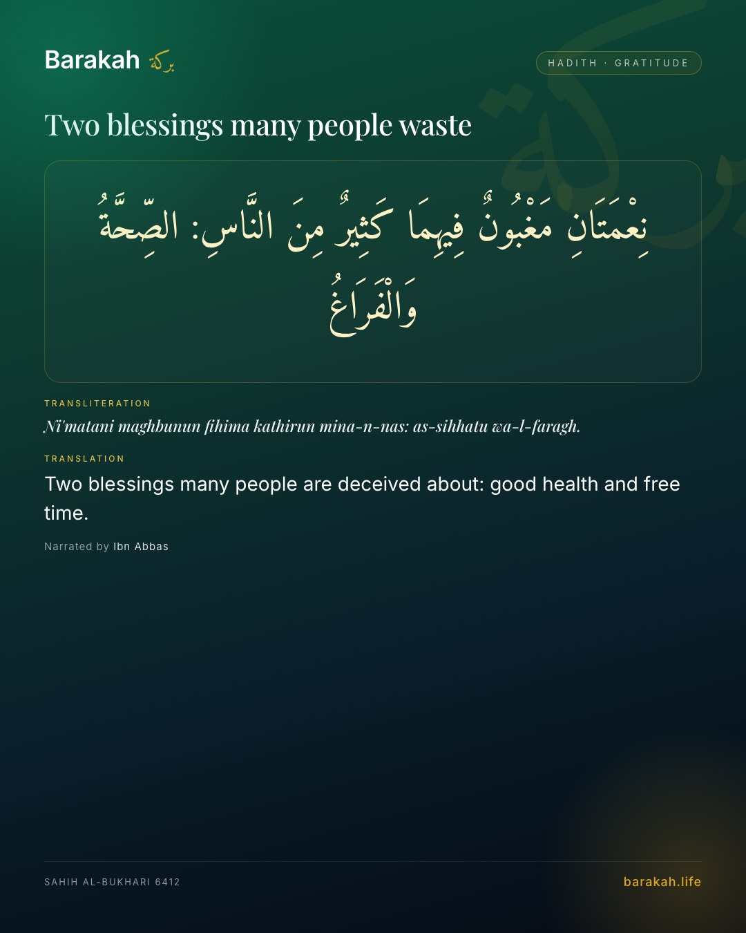 Two blessings many people waste — Two blessings many people are deceived about: good health and free time.