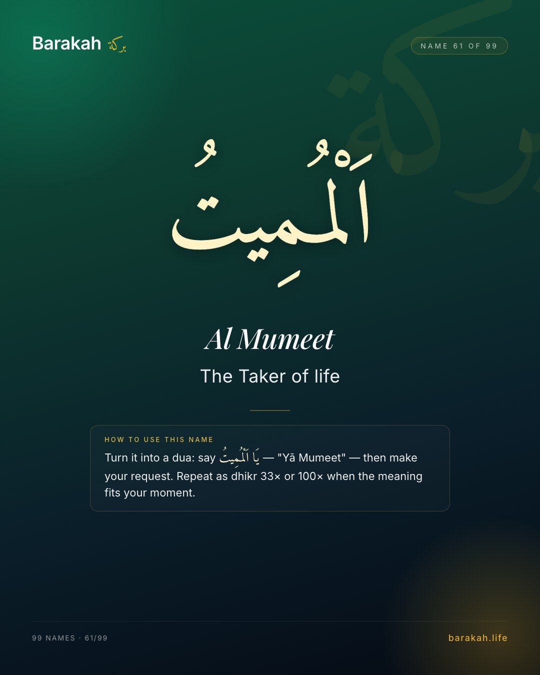 Al Mumeet — Name 61 of 99. The Taker of life