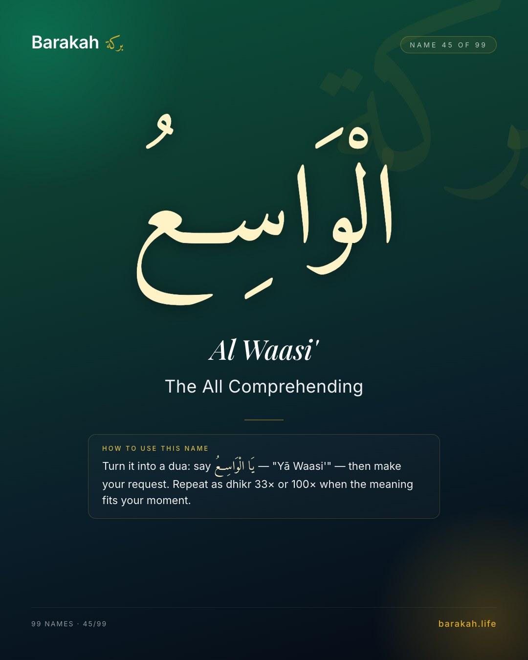Al Waasi' — Name 45 of 99. The All Comprehending