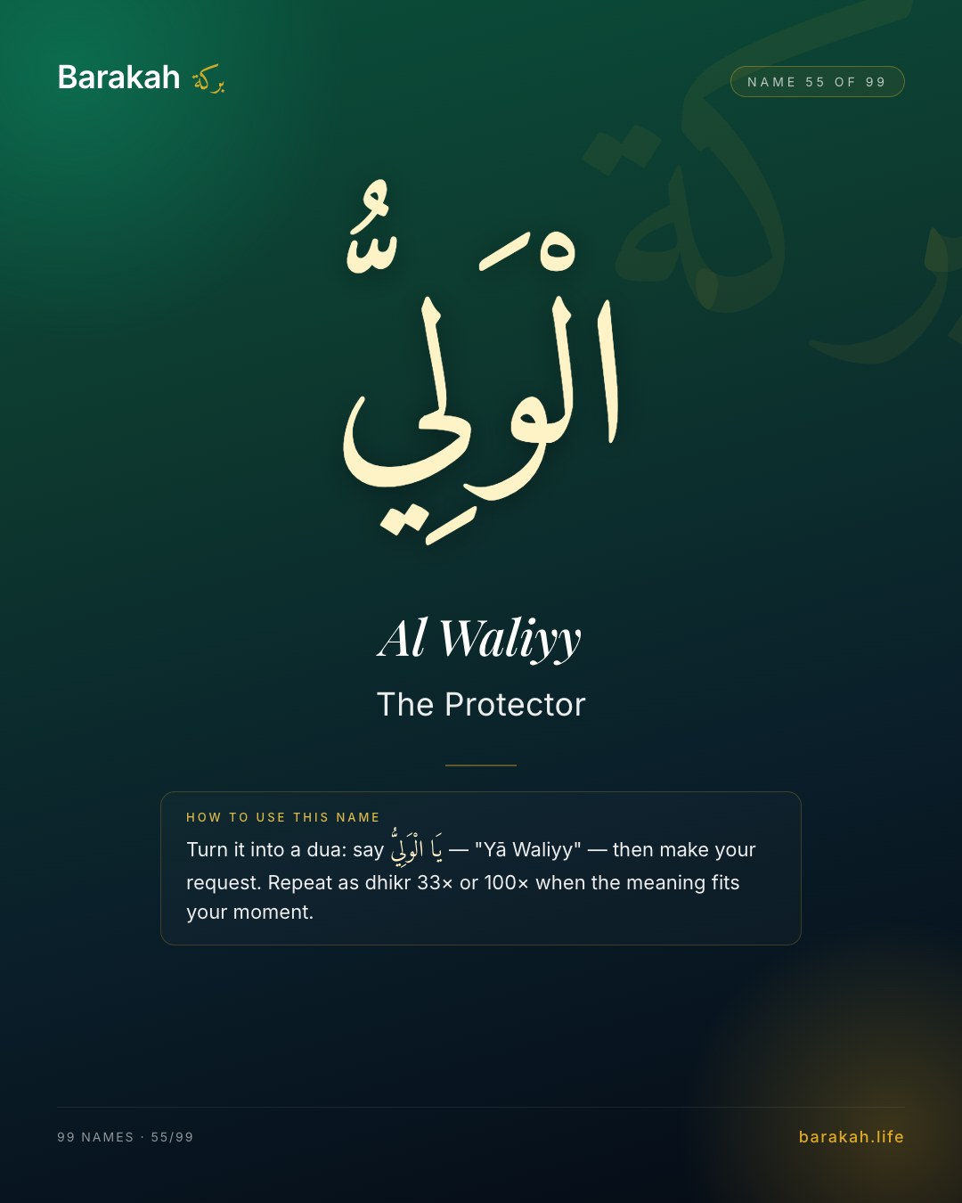 Al Waliyy — Name 55 of 99. The Protector