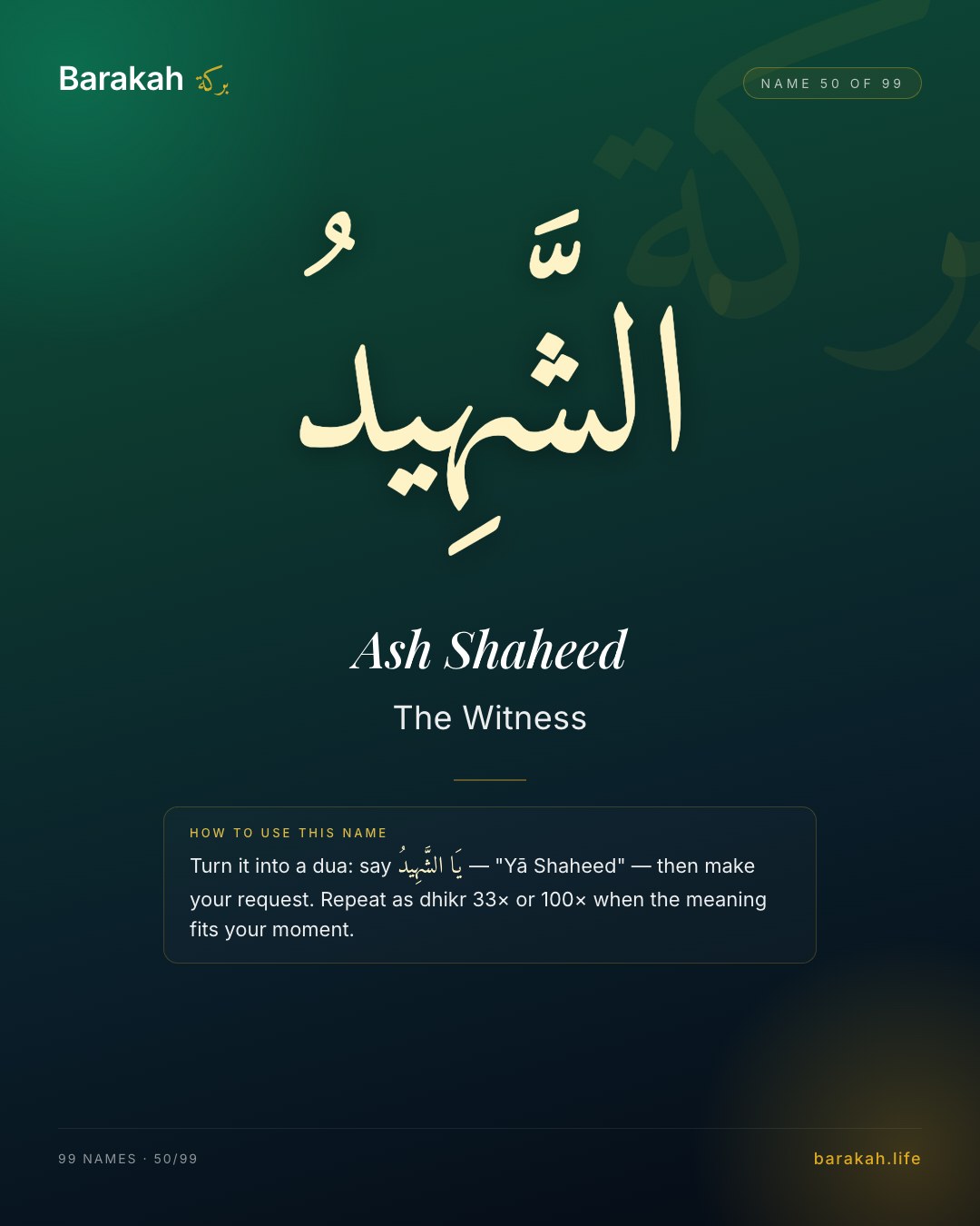Ash Shaheed — Name 50 of 99. The Witness